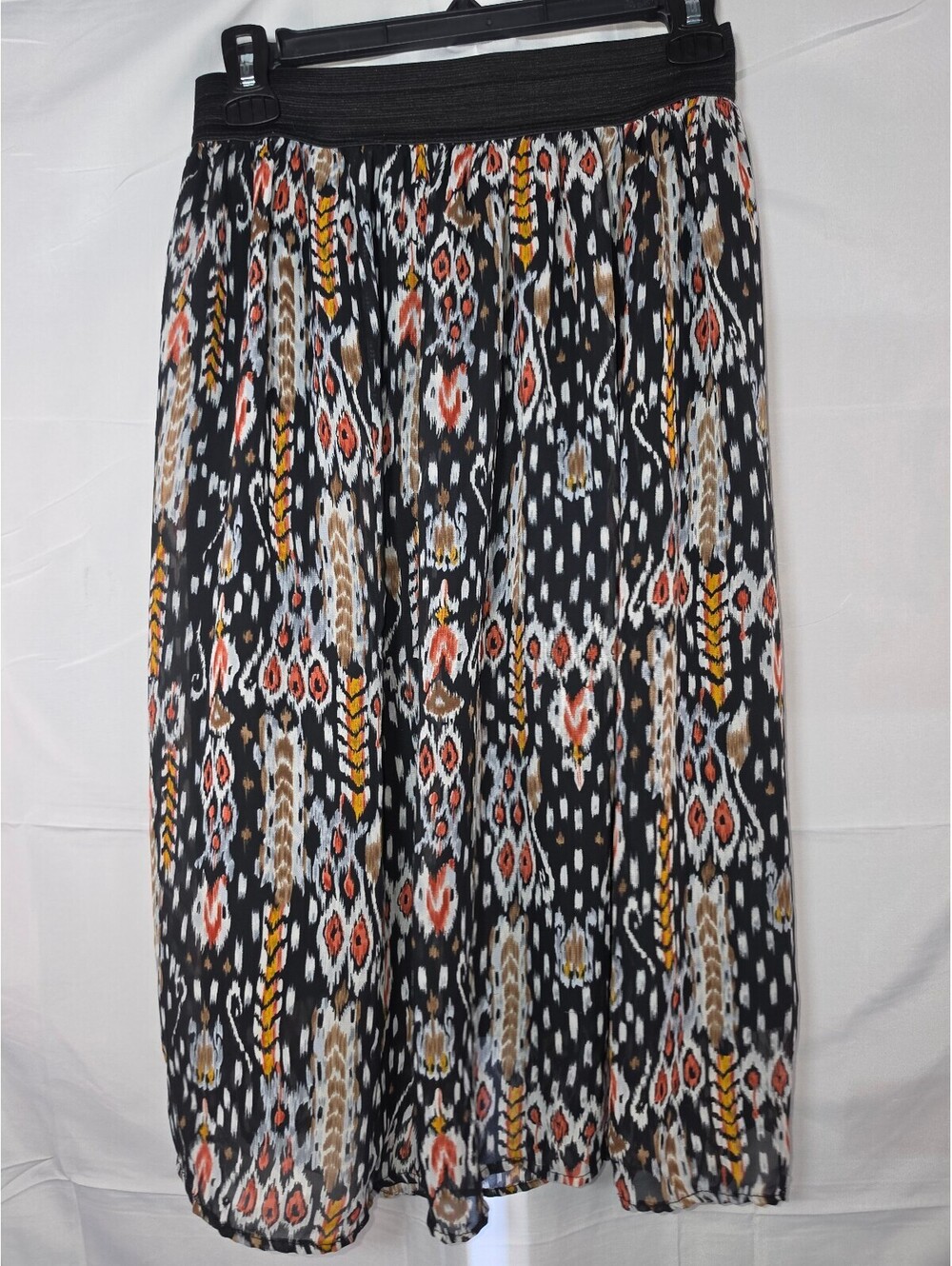 Catch My I S Black Multicolor Abstract Ikat Print Elastic Waist Midi Skirt USA